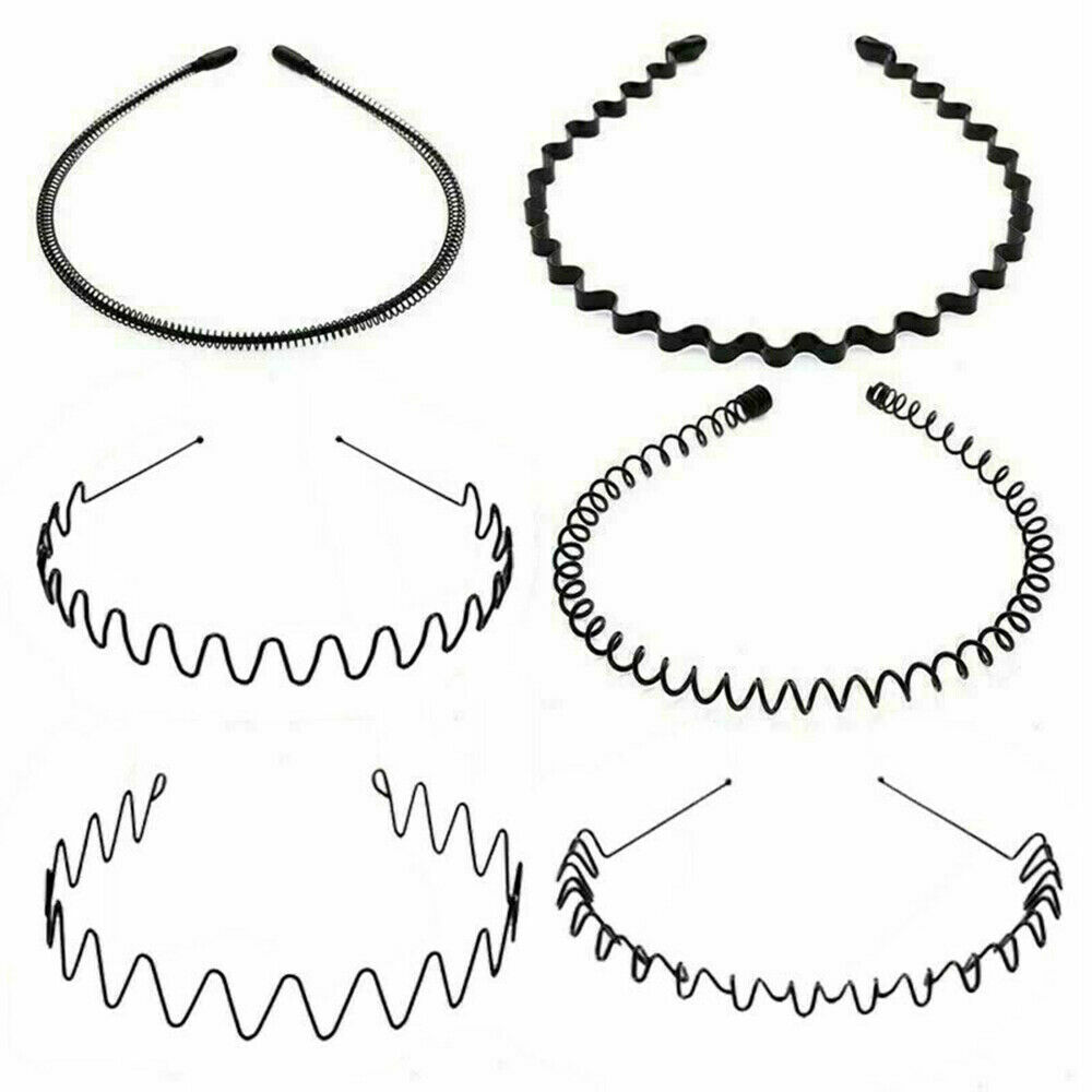 6PCS Metal Hair Headband Wave Style Hoop Band Comb Sports Hairband for Men Women