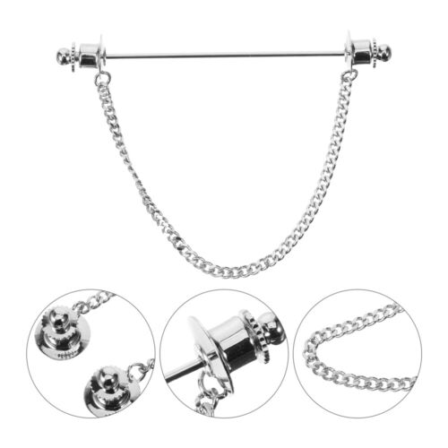 Decorative Brooch Pin Collar Bar with Chain Brooches for Men Tie Button - 第 1/12 張圖片