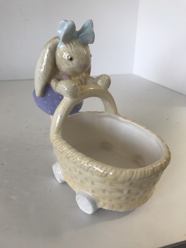 Cochecito de cesta de Pascua empujando conejo niña tazón de caramelo plato plantadora resorte - Imagen 7 de 12