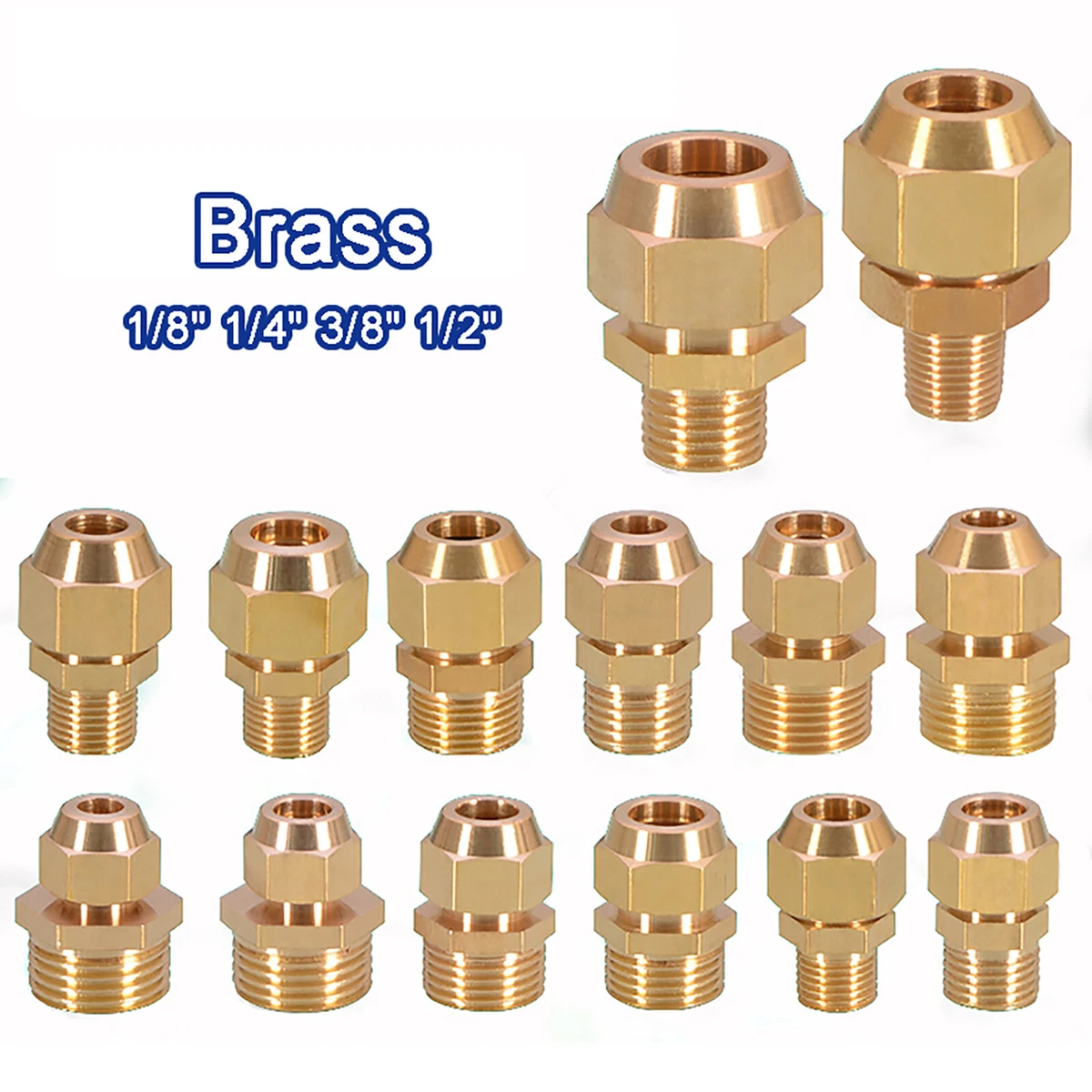 Brass Pipe Fittings Flaring Connector 1/8 3/4 3/8 1/2 x 6mm 8mm 10mm  12mm