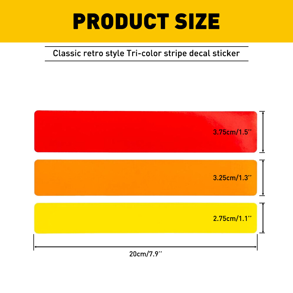 7.8-Inch Classic Retro Style Tri-Color Stripe Decal Sticker For