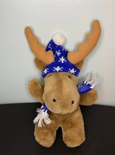 Vtg Prestige Toy Corp. Christmas Moose Stuffed Animal Plush Blue Hat  Scarf 12"