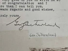 GEORGE SUTHERLAND TYPED LETTER SIGNED THANKS FOR CONGRATULATIONS ON SUPREME