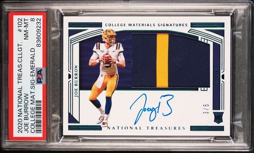 2020 Joe Burrow Panini National Treasures College Materials RPA [#3/5] (PSA 8)