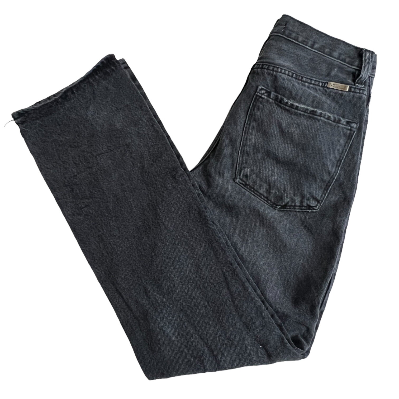 Kancan Womens Faded Black Destroyed High Waisted Button Fly 
