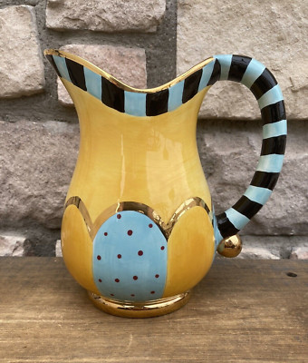 Carnaby Street Collection By Seymour Mann Decorative Pitcher Gold Trim 8.75''tall