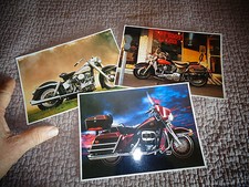 Lot de 3 Cartes Postales Photo d'Ancienne Moto Harley Davidson Biker