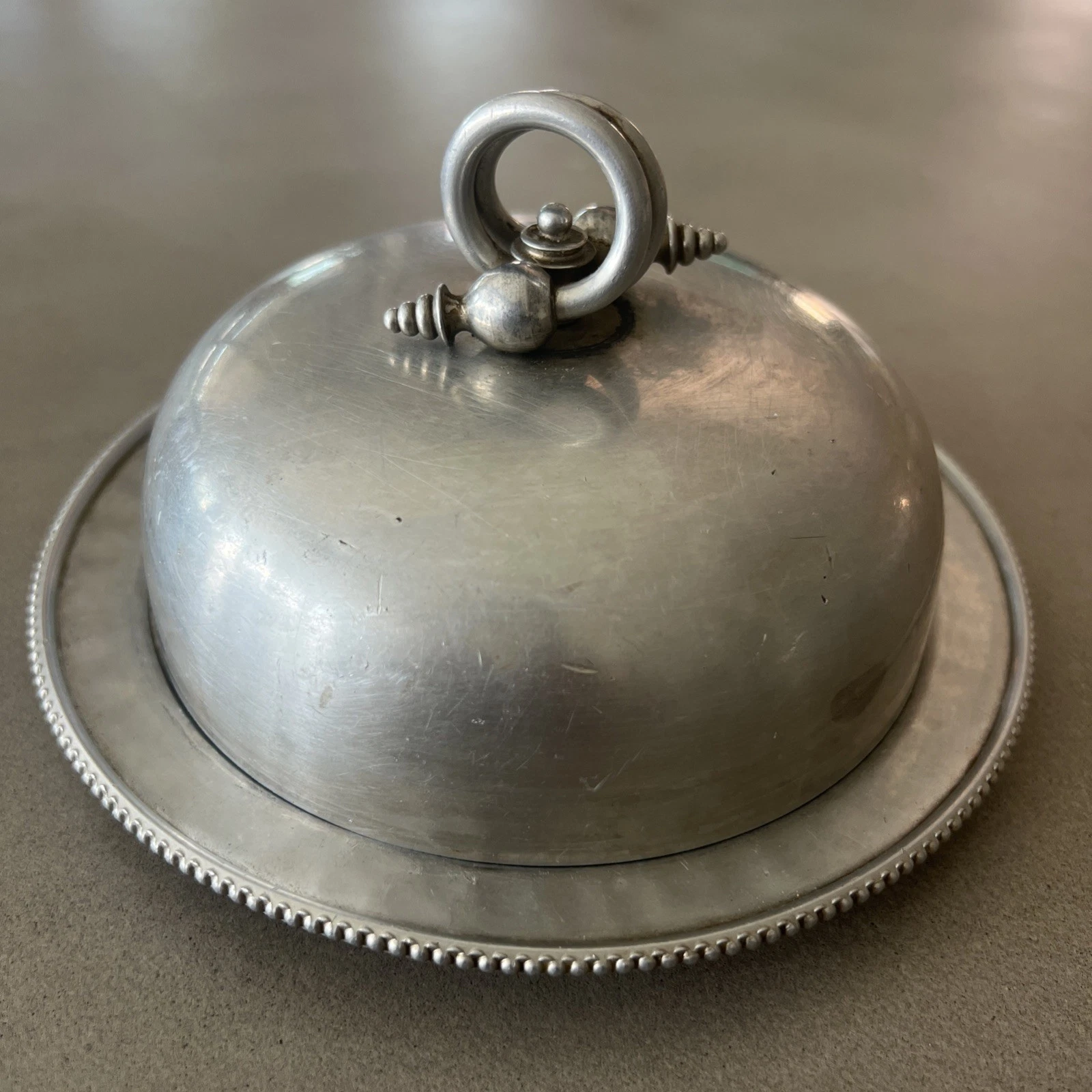Vintage BW Buenilum Covered Hammered Aluminum Butter Cheese Dish 1950s MCM