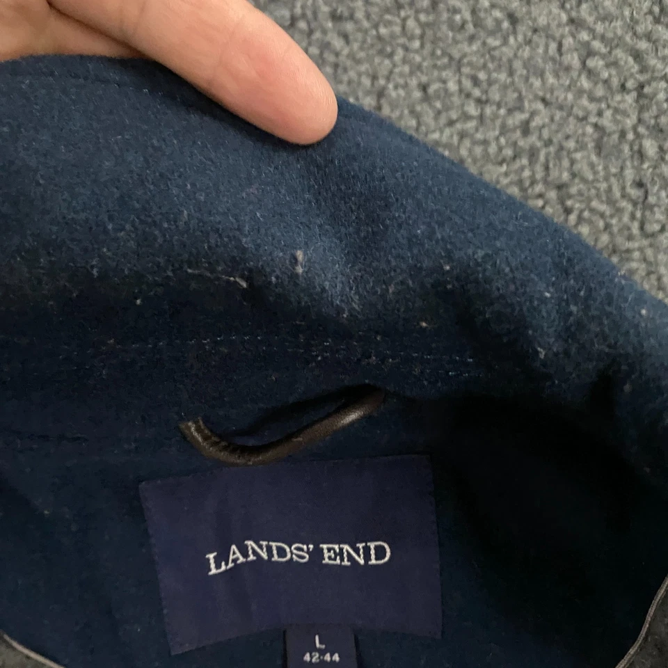 Lands End Pea Coat Mens Large Navy Naval Wool Blend Double Breasted Fisherman - Image 2 of 4