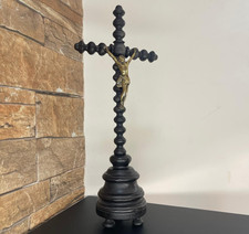 Crucifijo de madera estilo antiguo con figura de Cristo de bronce - Gran cruz religiosa⭐