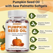 Pumpkin Seed Oil Capsules with Saw Palmetto 3000mg  120 Softgels  Cold Pressed