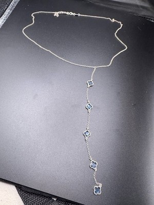 Mia Fiore Dyadema Sterling Silver 925 Deep Blue  Quatrefoil Clover Long Necklace