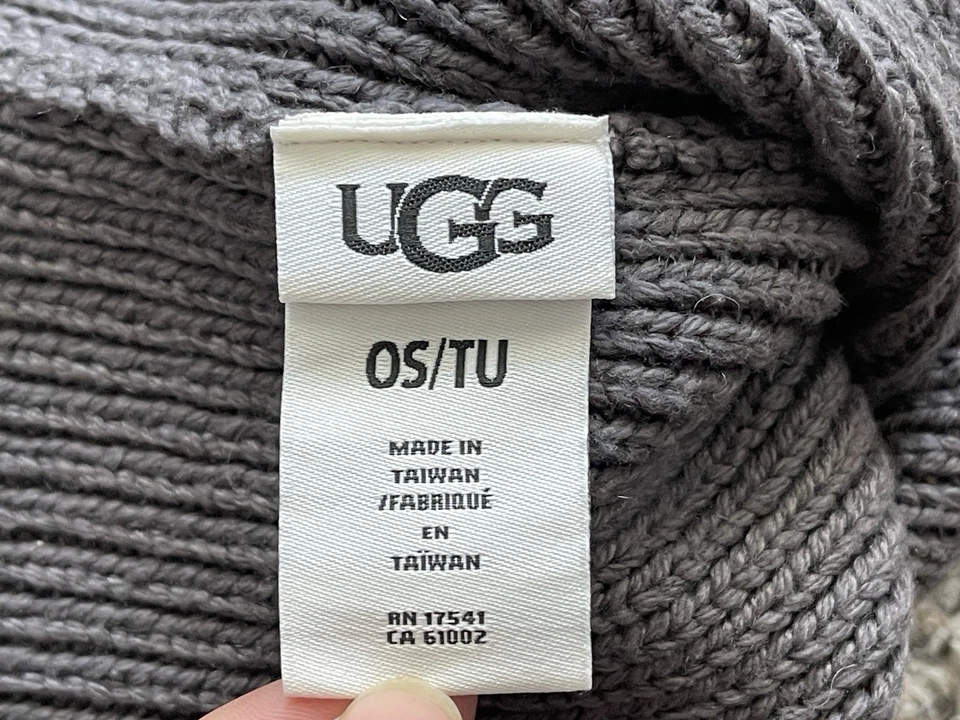 Gorro UGG Puño Ancho Acanalado Gris Cálido Gorra de Invierno Talla Única Mezcla de Lana Foto 3 de 4