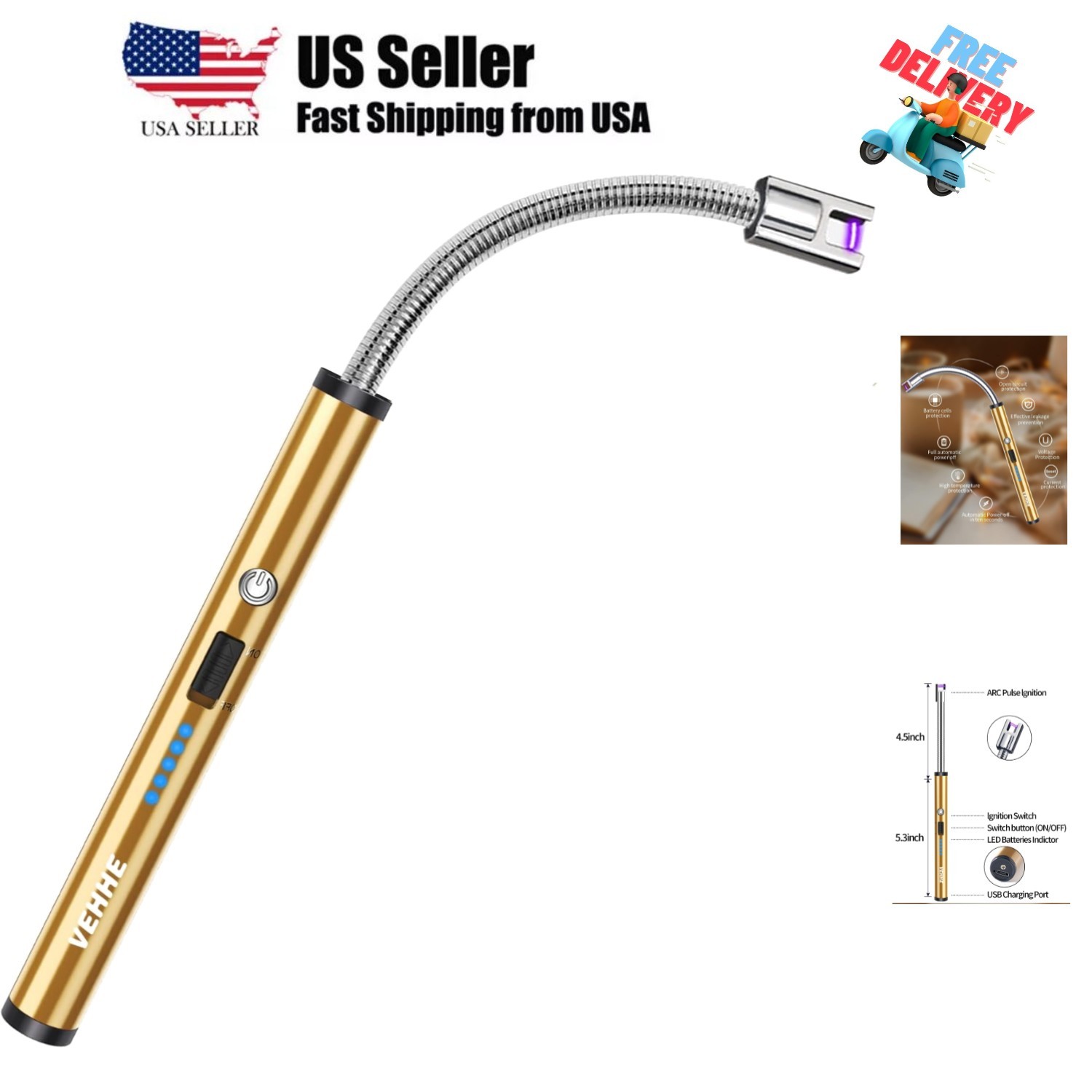 , Rechargeable Usb Arc Lighter With Led Battery Display Flex