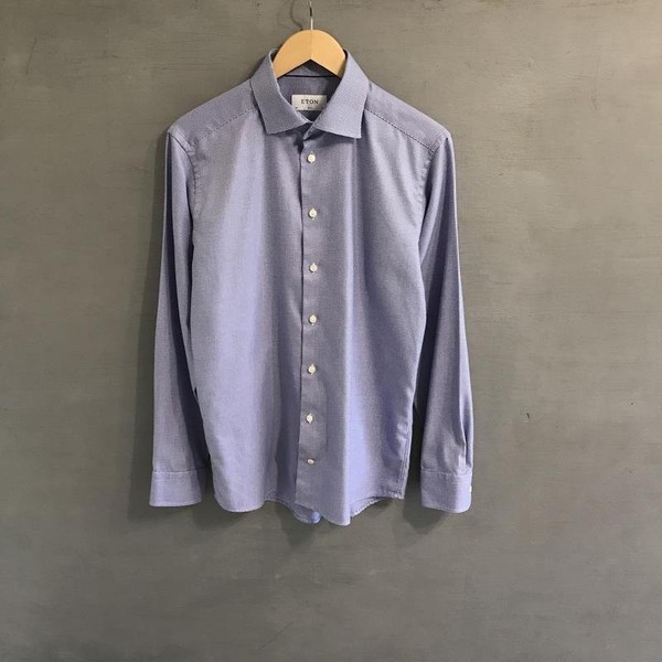 Men Eton Shirt Navy Cotton 38 / M / 46 #1VX4
