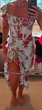 PrettyLittleThing White/Pink Floral Off-Shoulder Sweetheart Midi Dress 8