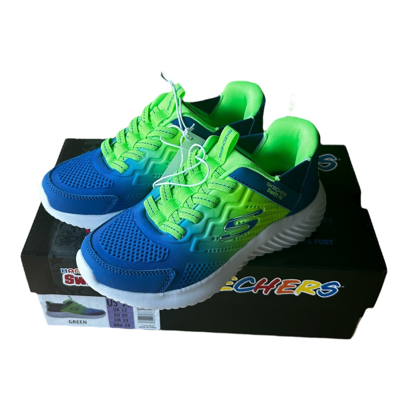 SAOLA Scarpe Skechers Bambini Mani Libere Swift Fit Blu Verde Bambini Taglia 3 22 CM