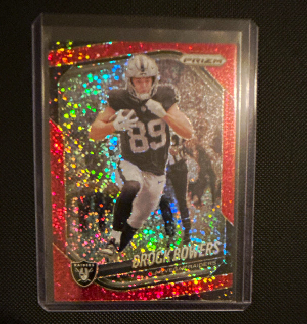 Panini 2023 Prizm Football Brock Bowers Raiders Red Sparkle #6 Sports Card