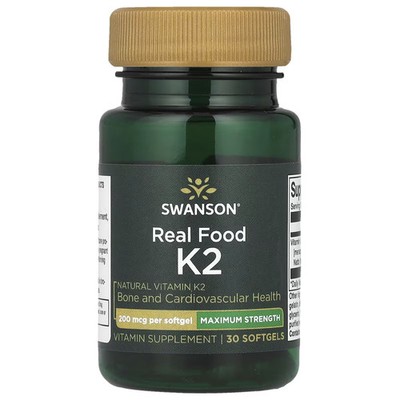 Swanson Real Food K2 200 mcg 30 Softgels Bone Health