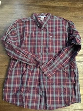 Cinch Button Down Shirt Mens Size 2XL Maroon Plaid Long Sleeve