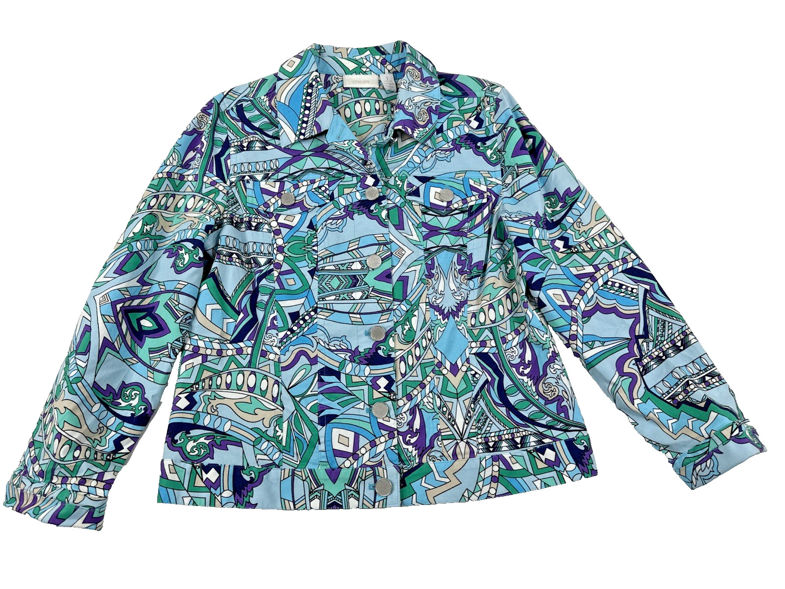 Chico's Button Front Multicolor Psychedelic Retro… - image 1