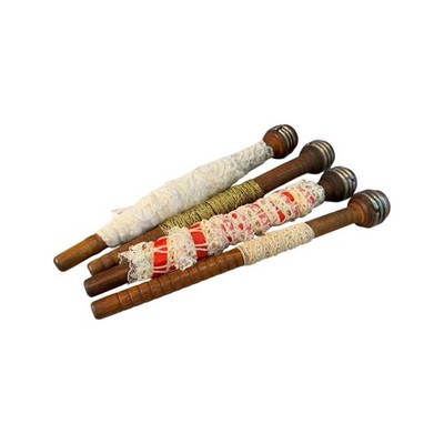 4 Antique Wooden Industrial Textile Mill Quills Bobbins Spools w/ Lace/Thread 9 