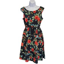 Miss Dorby Floral Fit Flare Dress Rockabilly Retro Vintage Style Rose Print