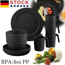 Geschirr Set Melamin 4 Personen Geschirrset Teller Schüssel Becher Camping 16tlg