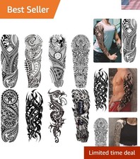 Totem Fake Tattoos Sleeve for Men Women, Full Arm Tribal Polynesian Temporary