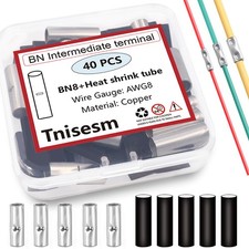 Tnisesm 20 Pcs 8 AWG Gauge Non Insulated Butt Connectors, 8 AWG, 40Pcs 8
