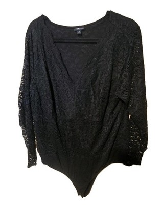 Torrid Womens Stretchy bodysuit black lace long sleeve Sexy Teddy Plus Size 3