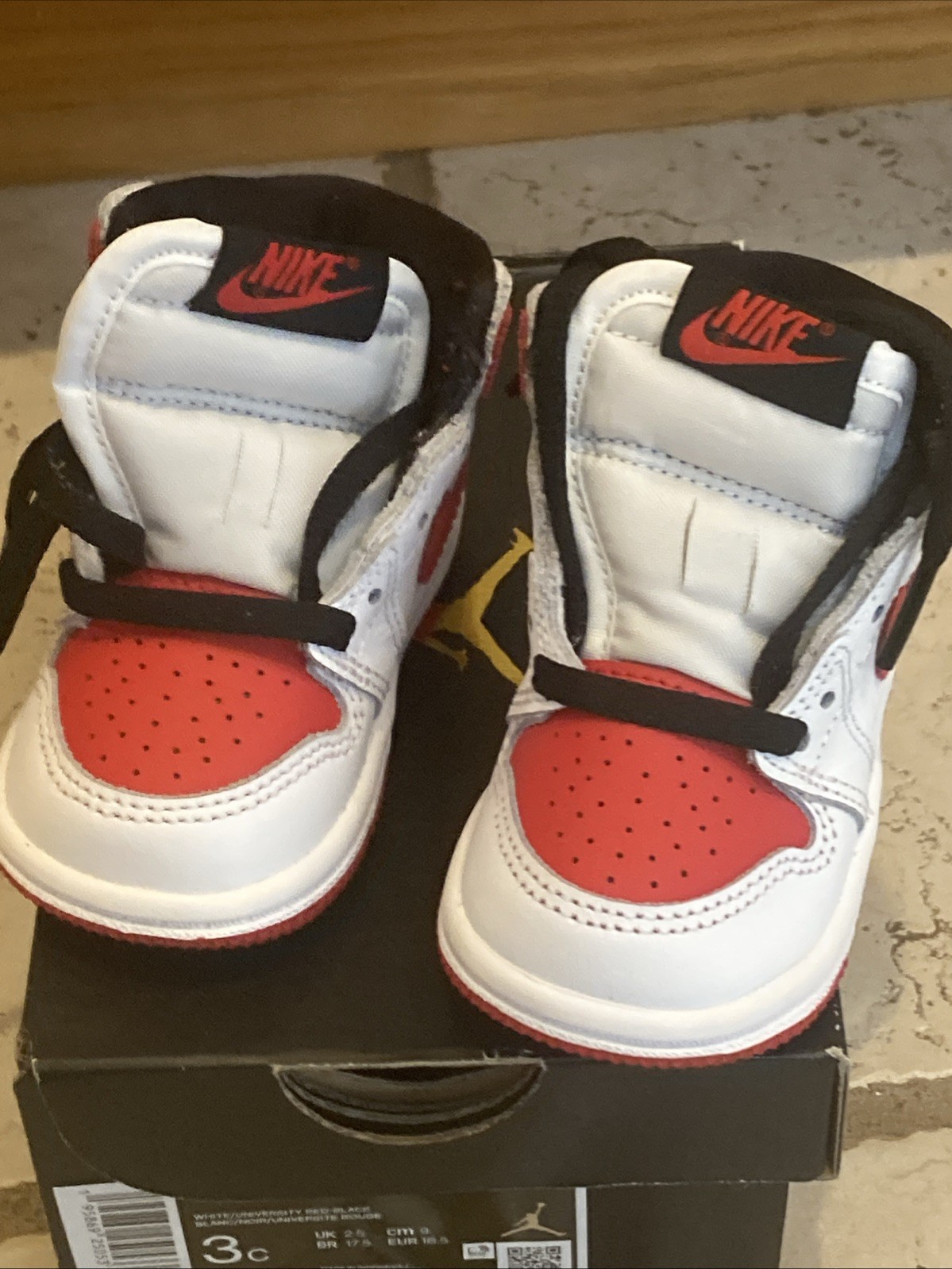 Nike Air Jordan 1 Retro High OG TD Toddler Baby Shoes White UNIVERSITY Size 3C