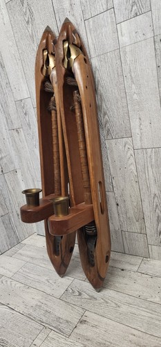 CANDLE SCONCES WOOD WEAVING LOOM SHUTTLE PAIR Vtg💥Chathams Mill Elkin Nc - Picture 3 of 13