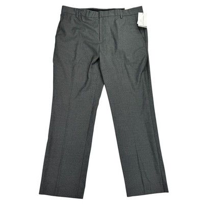 Perry Ellis Mens Modern Fit Stretch Birdseye Dress Pants Charcoal Black 36x30