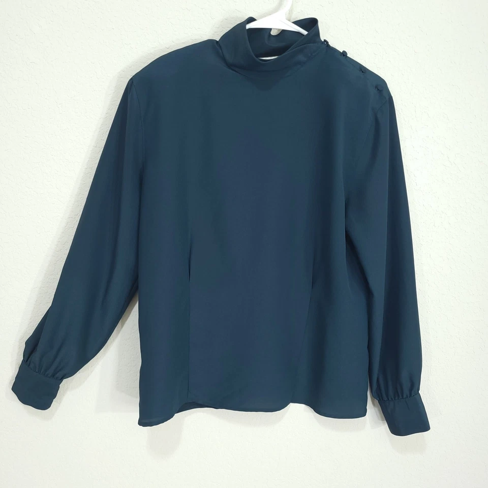 Blusa vintage Rena Rowan for Saville para mujer 12 años 90 cuello alto oficina ropa de carrera Foto 2 de 4