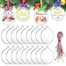60Pcs 3" Clear Acrylic Ornament Blanks with 70 Ribbons for DIY Christmas Decor