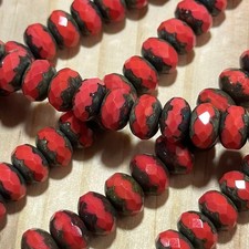Czech Glass Rondelle Spacer Beads 6x9mm Coral Picasso tire/donut 28pcs J823