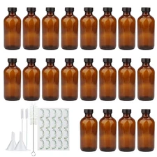 8oz Amber Glass Bottles, 20 Pack Glass Storage Bottles with Black Lids (Brown...