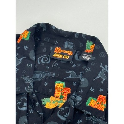 Vintage Kahlua Anything Goes Mens Large Rayon Rum-Cola Print Shirt Black