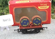 Triang Hornby OO 1:76 R.17 Bolster Wagon + 2 Cable Drums Good FNQHobbys N413