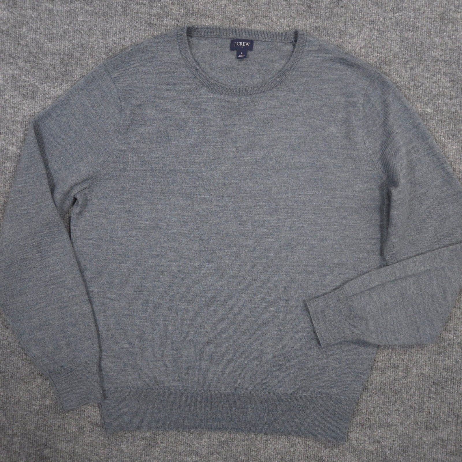 J Crew Sweater Mens L Gray Heather Merino Wool Blend Crewneck Pullover Preppy