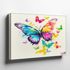 Colorful Butterfly Canvas Wall Art Bright Watercolor Style Nature Decor Print