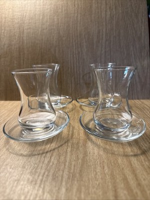 4 Pasabahce Turkish Tea Cups Glasses &  Saucers  Authentic Turkey Serving Set