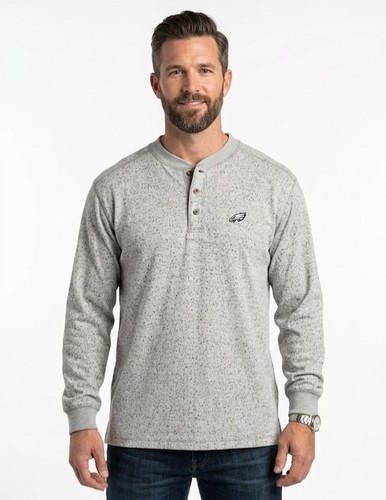 Philadelphia Eagles Henley Shirt Mens M Gray Textured Thermal Long Sleeve NFL