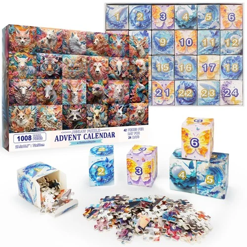 Advent Calendar 2024 â€“ 1008 Piece Jigsaw Puzzles, 3D Quilling Animal