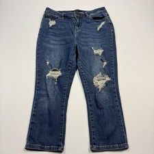 Judy Blue Jeans Womens 11/30 Blue Capri Fit Distressed Ripped Raw Hem Stretch