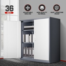 36" Gray/White Lockable Metal Storage Tool Utility Cabinet w/ Adjustable Shelves