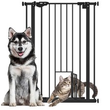PawHut Extra Tall Dog Gate with Cat Door Auto Close for Stairs 74-80 cm Wide