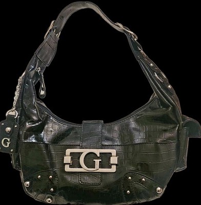 GUESS Vintage Y2K Black Crocodile Patent Faux Leather Studded