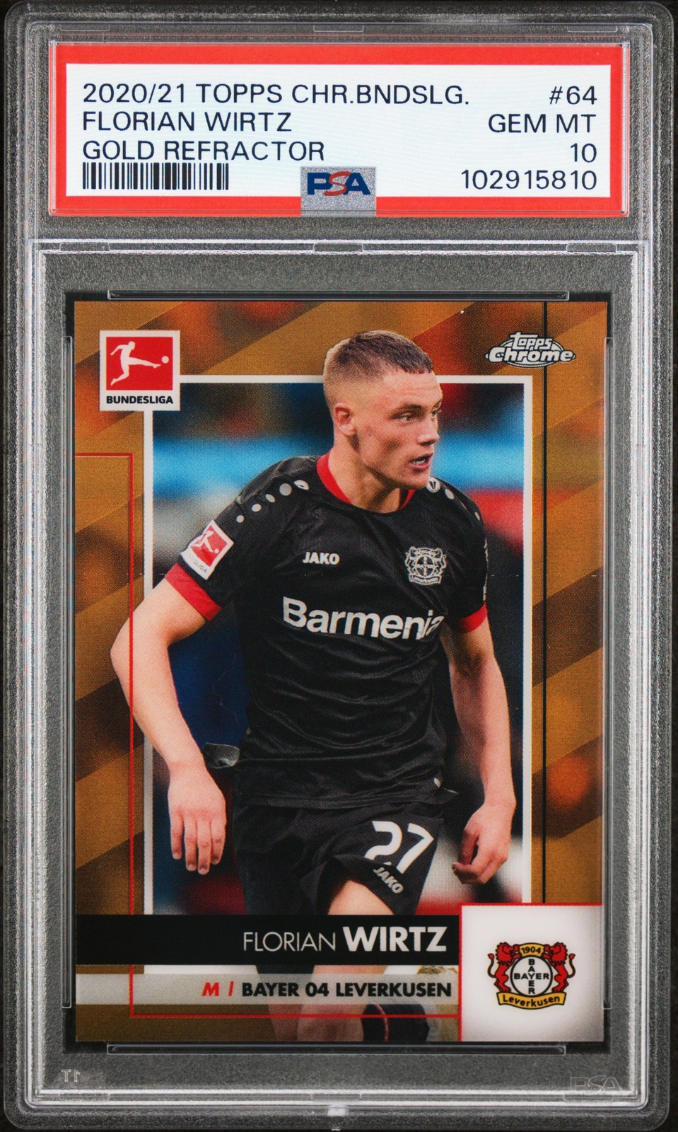 2020 Topps Chrome Bundesliga Gold Refractor #64 Florian Wirtz 42/50 PSA 10